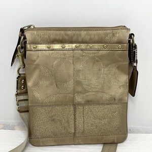 Coach Swingpack Stud Lurex Gold Jacquard CrossBody